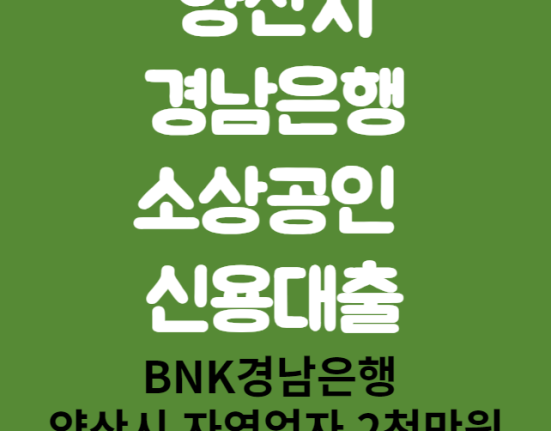 양산시 경남은행 소상공인 신용대출 신청 방법 및 대상 (BNK경남은행 양산 자영업자 2천만원)